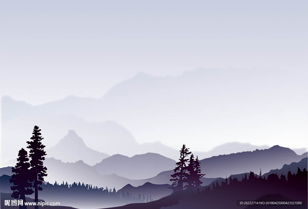 矢量山脉插画背景墙
