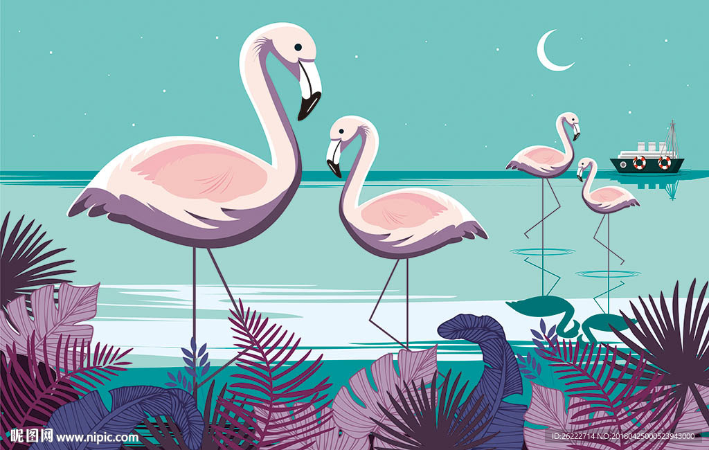 火烈鸟矢量插画背景墙