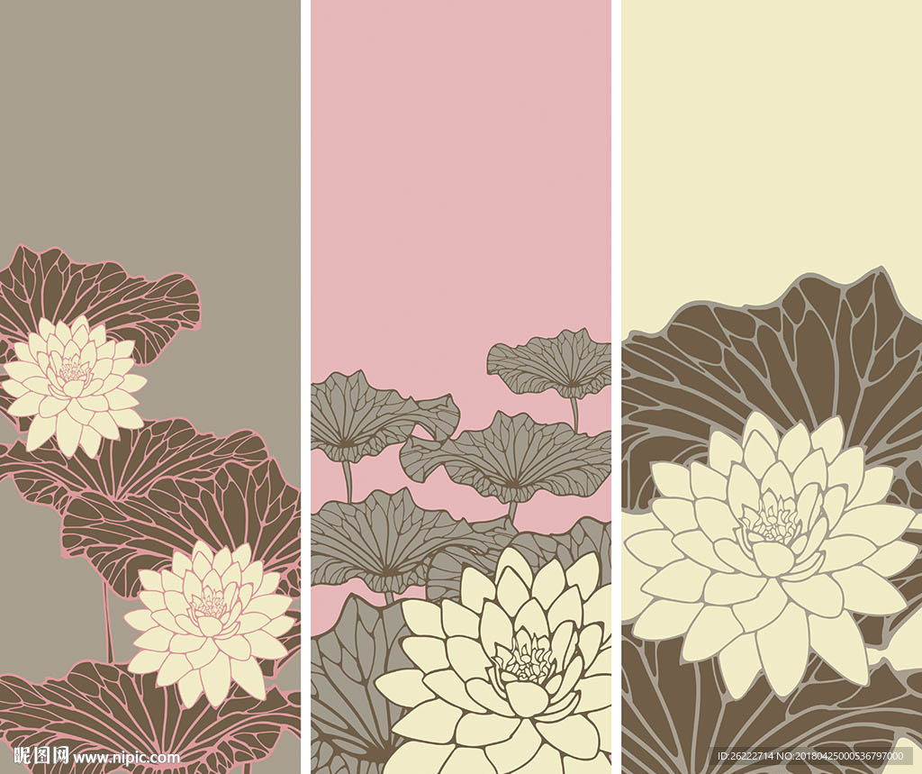 手绘荷花矢量插画背景墙