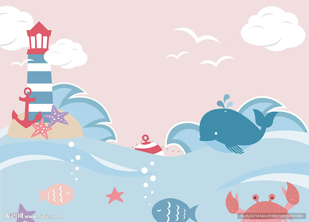 海洋矢量卡通插画背景墙