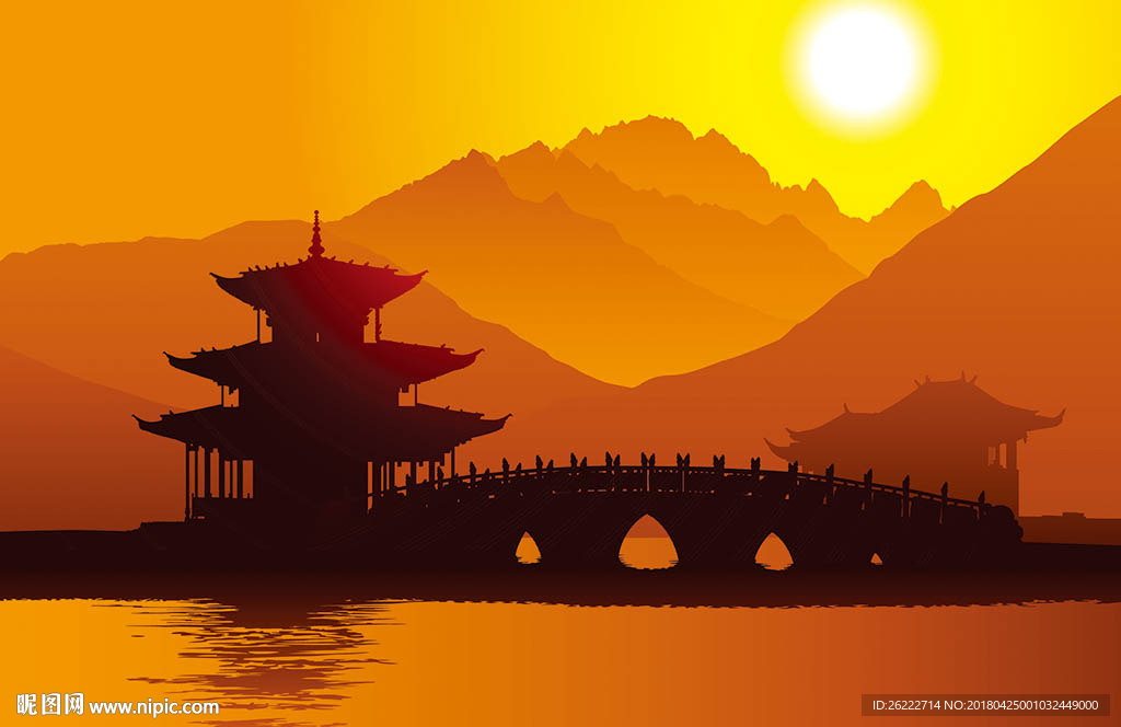 日出矢量风景背景墙