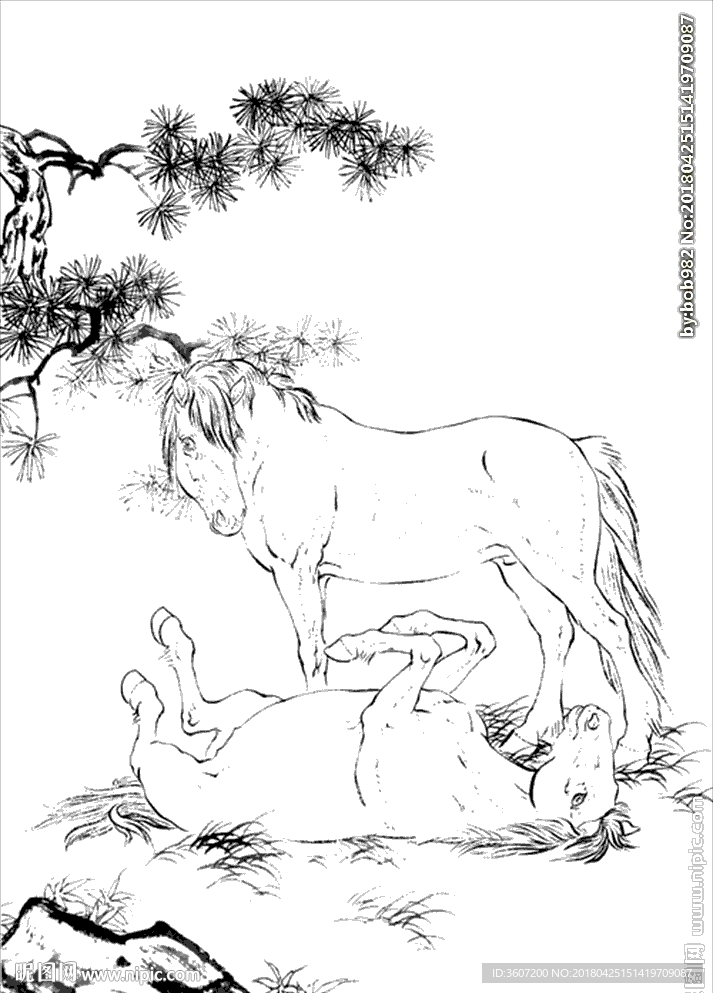 骏马线描 骏马白描 骏马素描