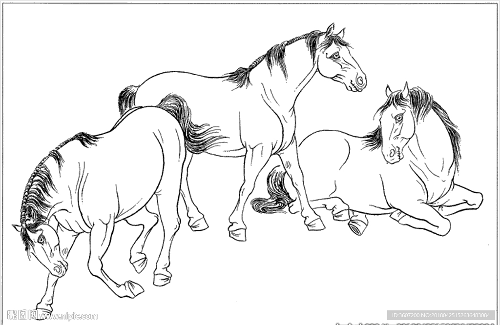 骏马线描 骏马白描 骏马素描