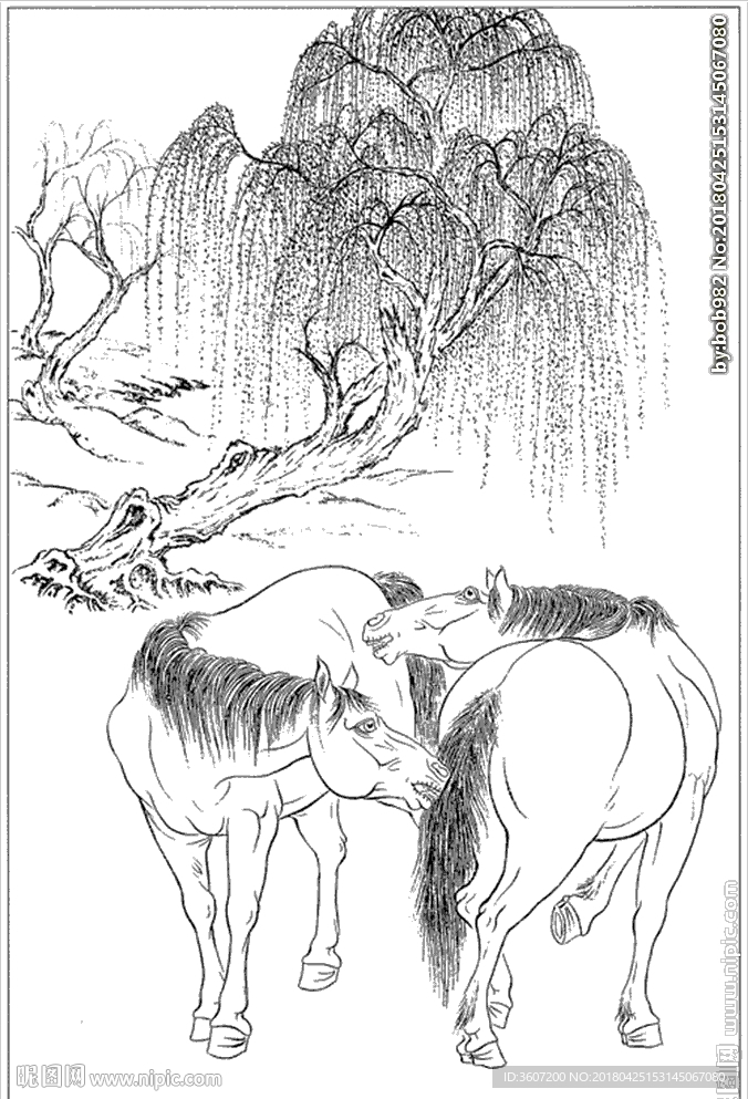 骏马线描 骏马白描 骏马素描