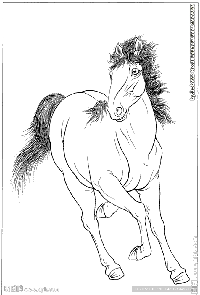 骏马线描 骏马白描 骏马素描
