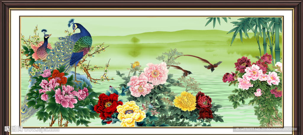 花开富贵孔雀图