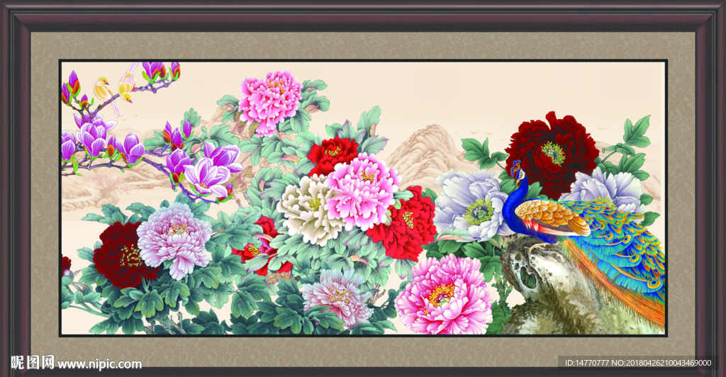 花开富贵孔雀图