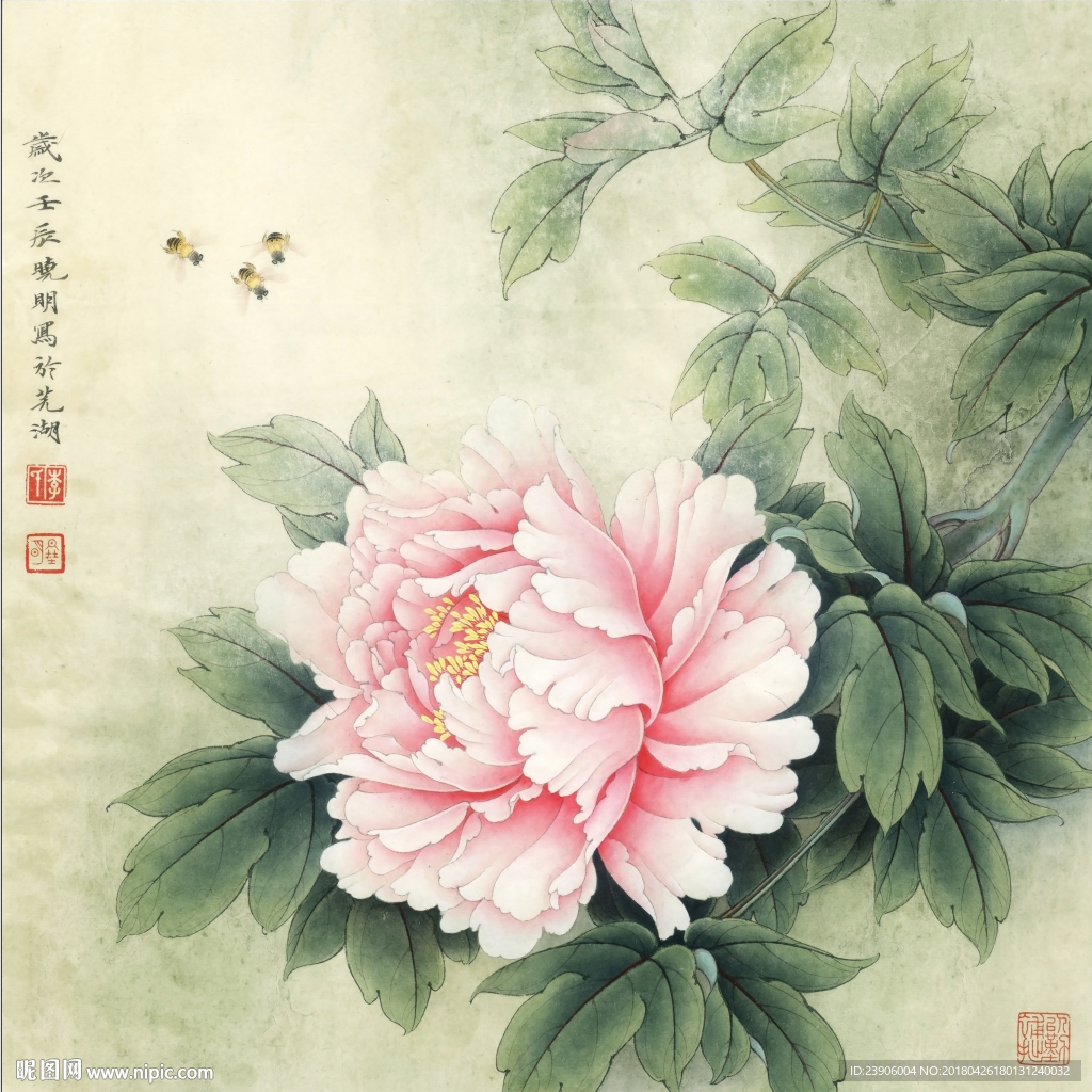 古典禅意牡丹花卉装饰画