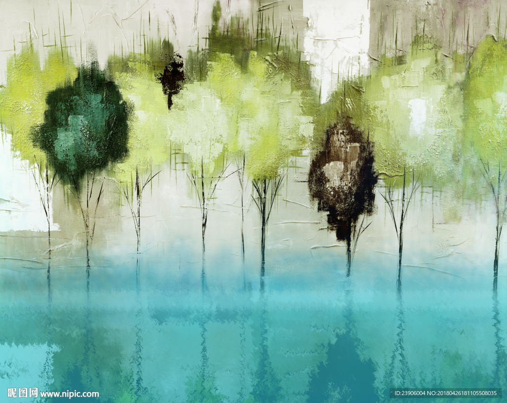 简约清新淡蓝抽象花卉壁画