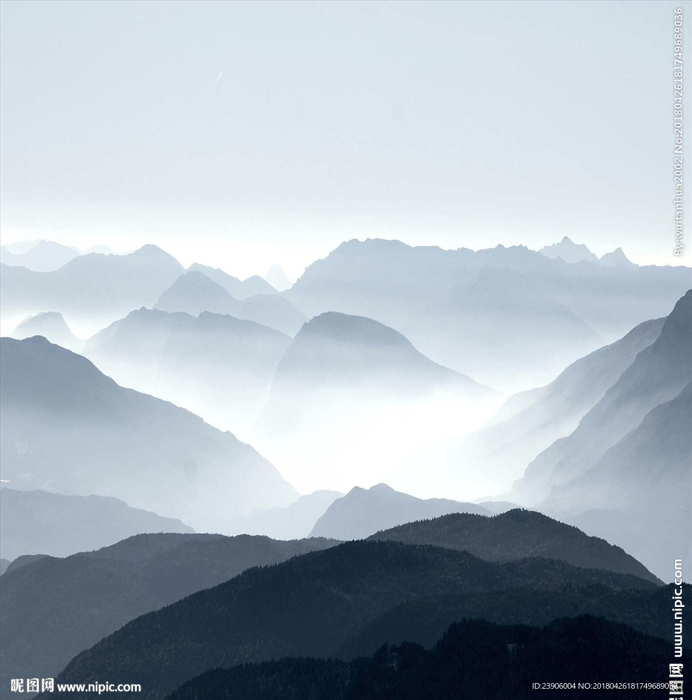 大型蓝色简约山水风景画