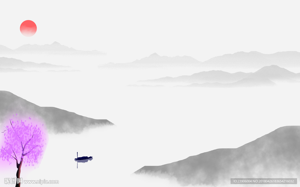 大型简约水墨山水背景壁画