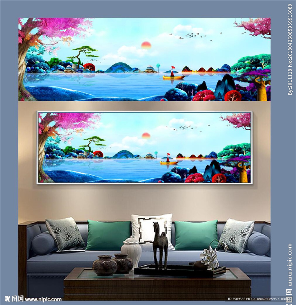 新中式清新山水水墨画