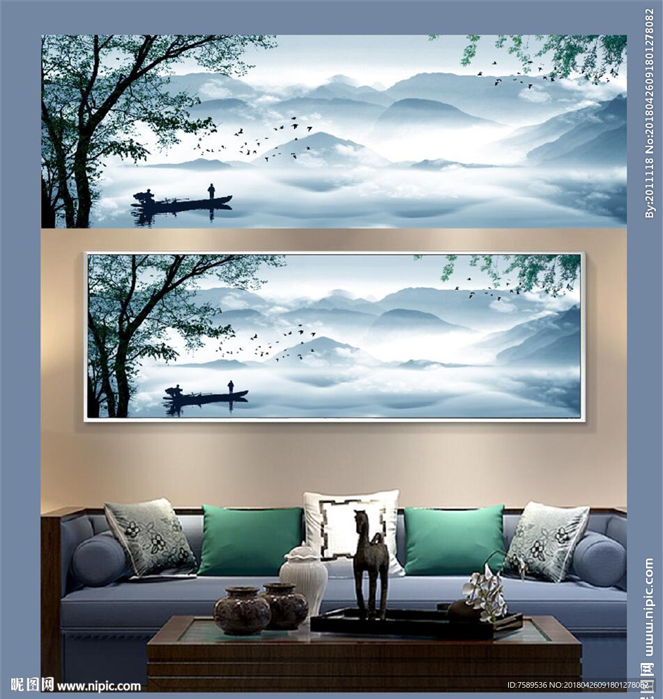 新中式江南春水墨画