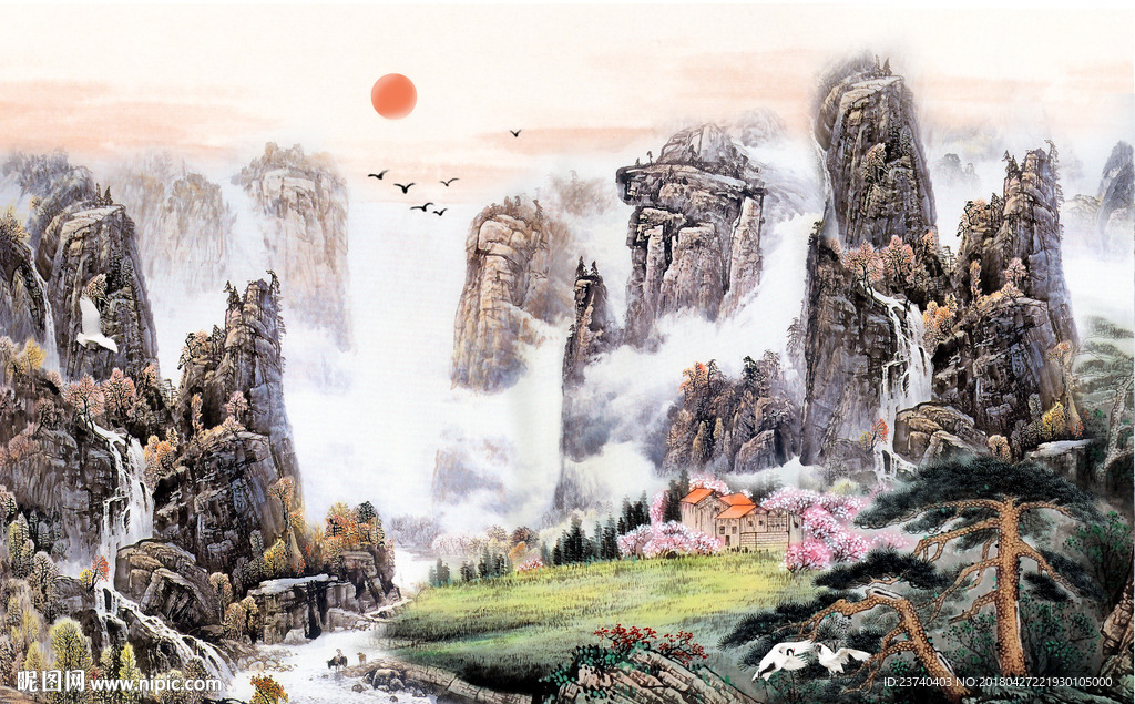 国画山水背景墙