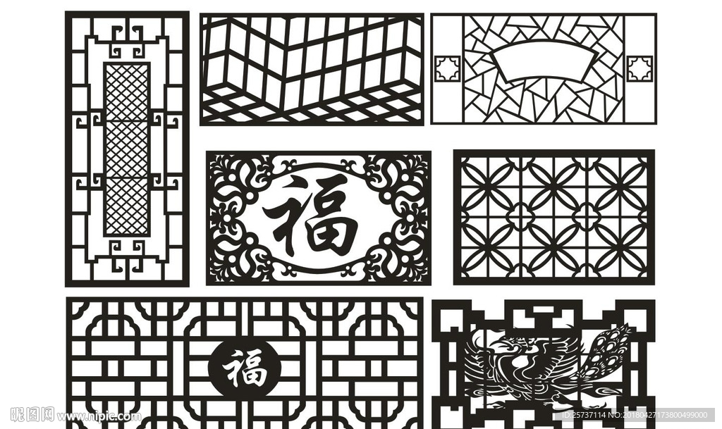 中式镂空花型 底纹边框 雕刻花
