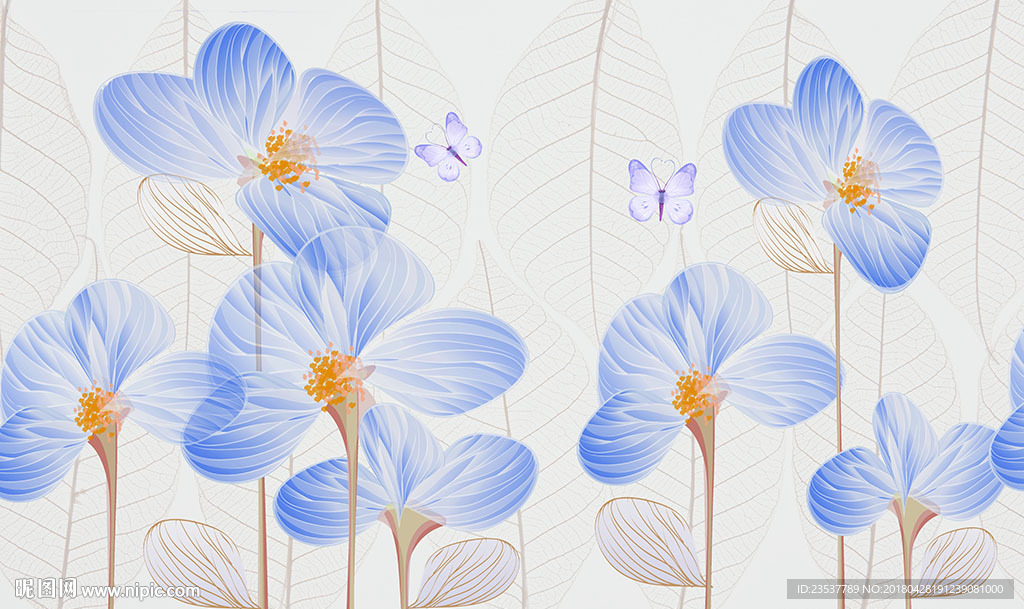 现代简约蓝色花卉背景墙