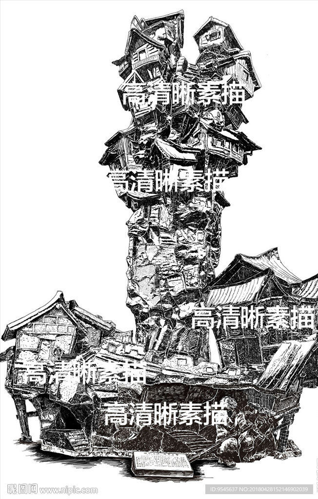 高精度手绘重庆吊脚楼雕塑