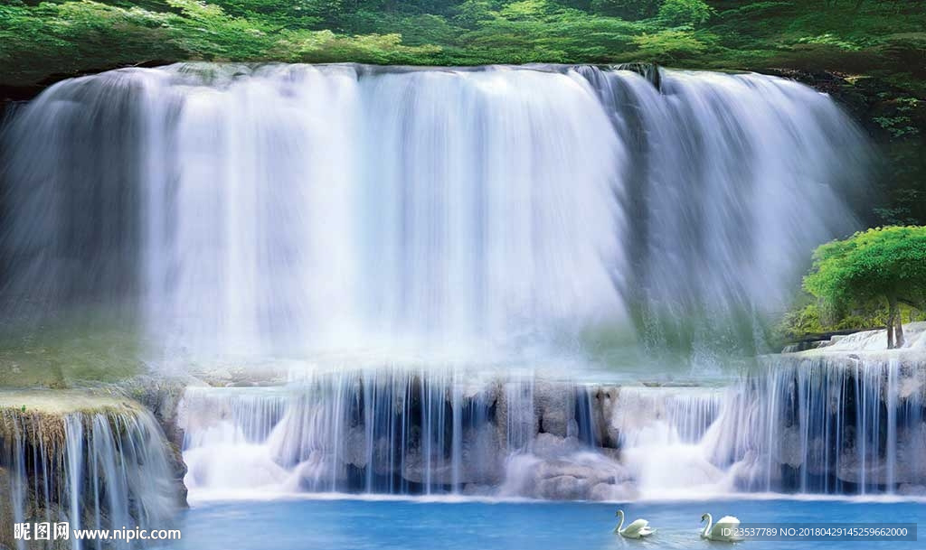 流水生财瀑布电视机背景墙