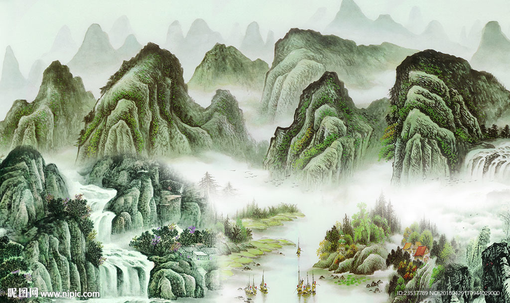 山水中式电视机背景墙