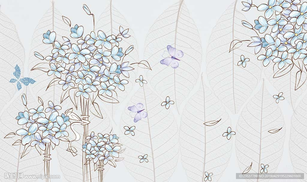 素雅花卉电视机背景墙