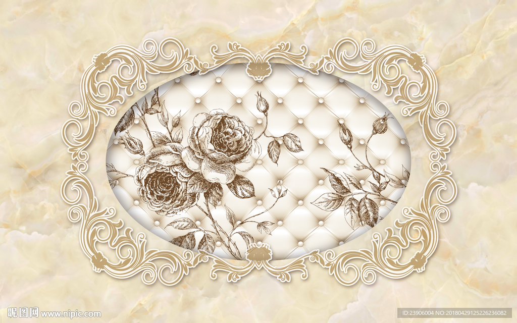 大型分层大理石花卉背景壁画