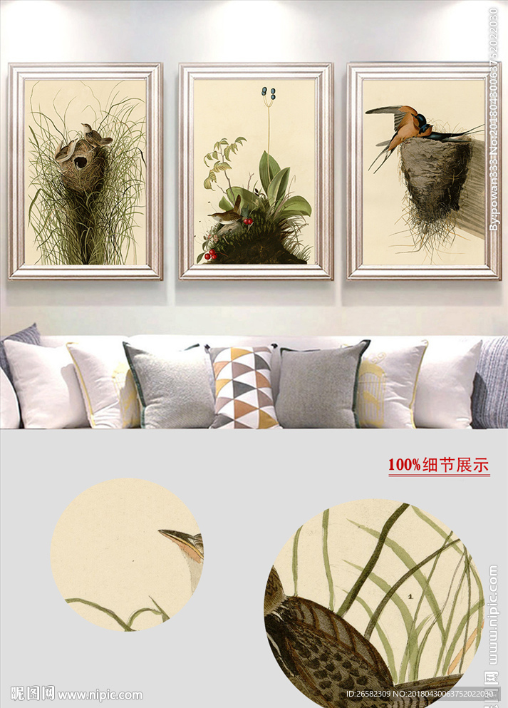 欧式复古植物鸟类装饰画