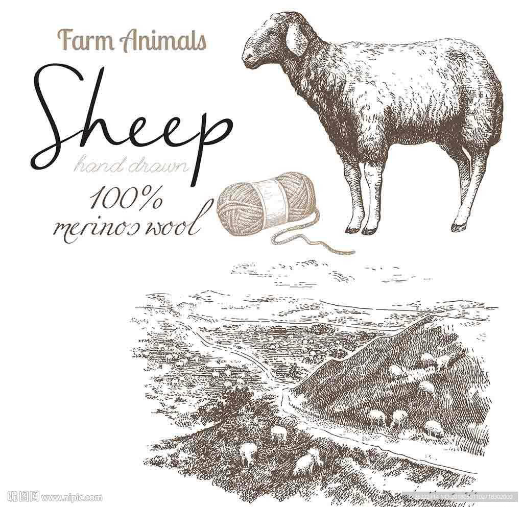 手绘素描山羊矢量设计素材