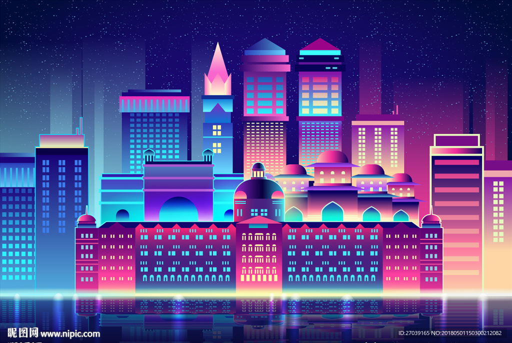 卡通城市夜景