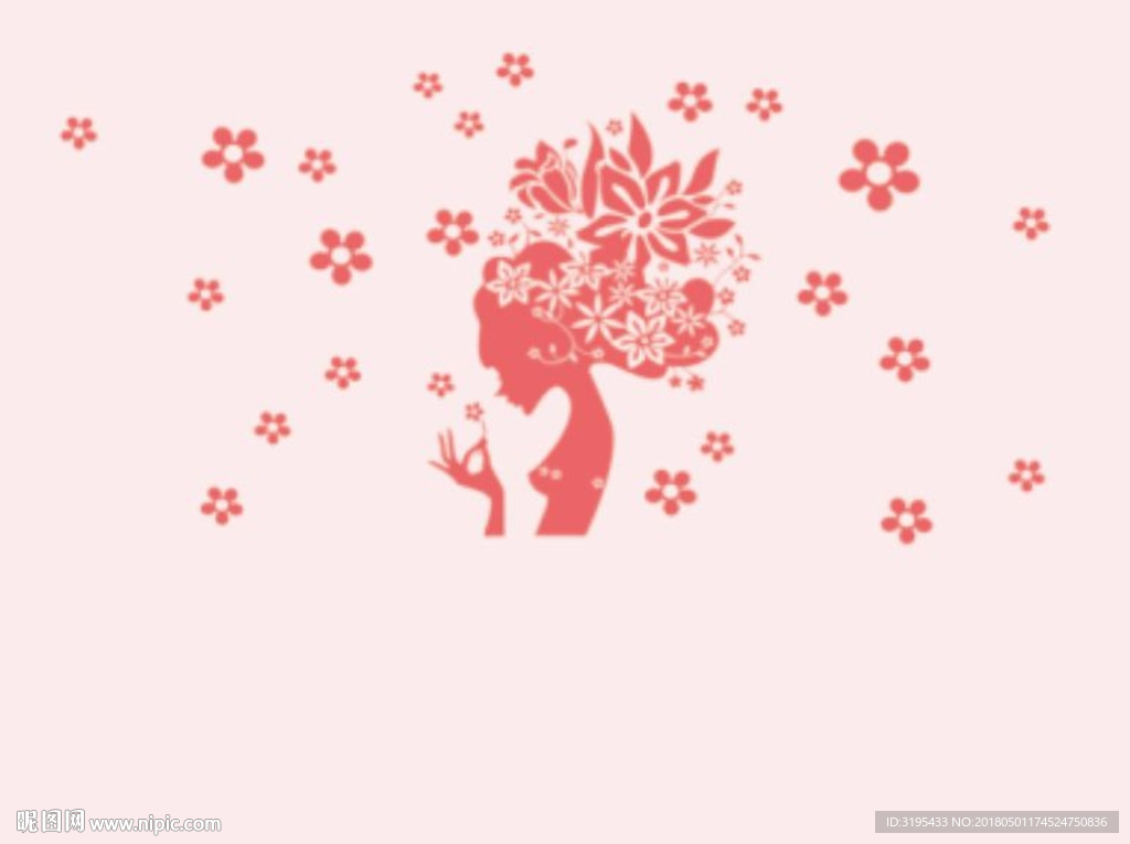 美女头像 花 硅藻泥图案