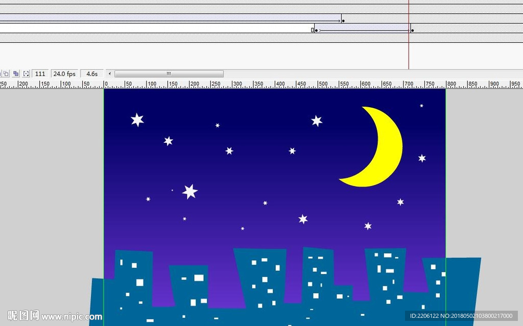 夜景绘制动画星星和月亮升起7秒