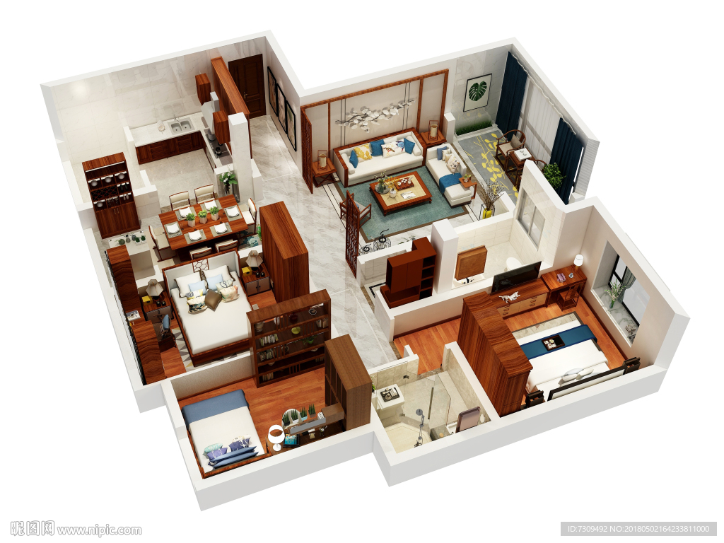 新中式家居户型效果图