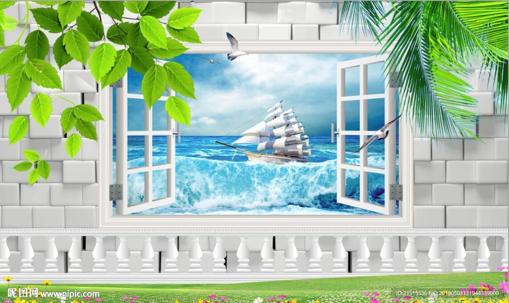3D墙砖海景图