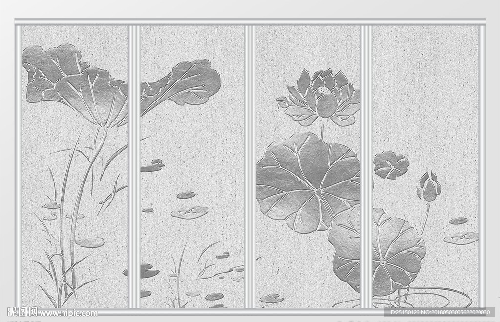 现代立体浮雕立体荷花移门