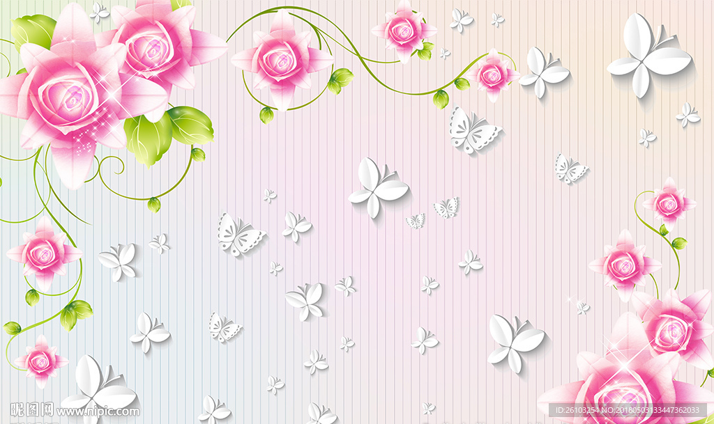 现代花卉简约蝴蝶电视背景墙