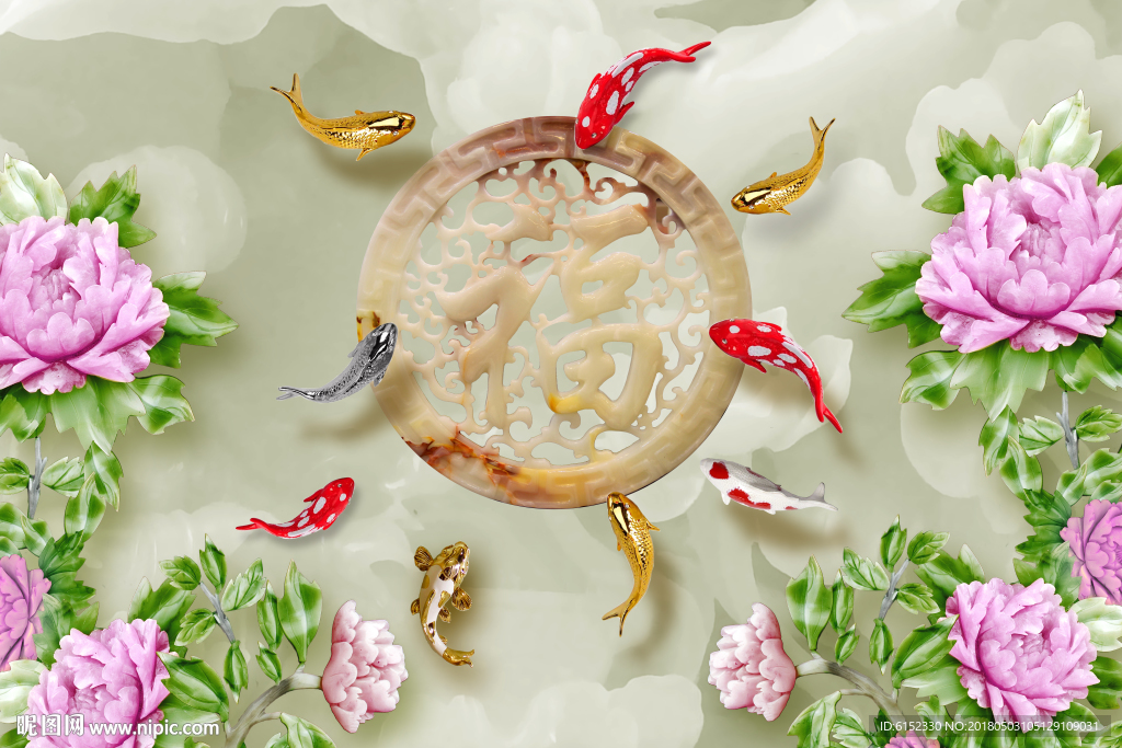 电视背景墙-年年有余