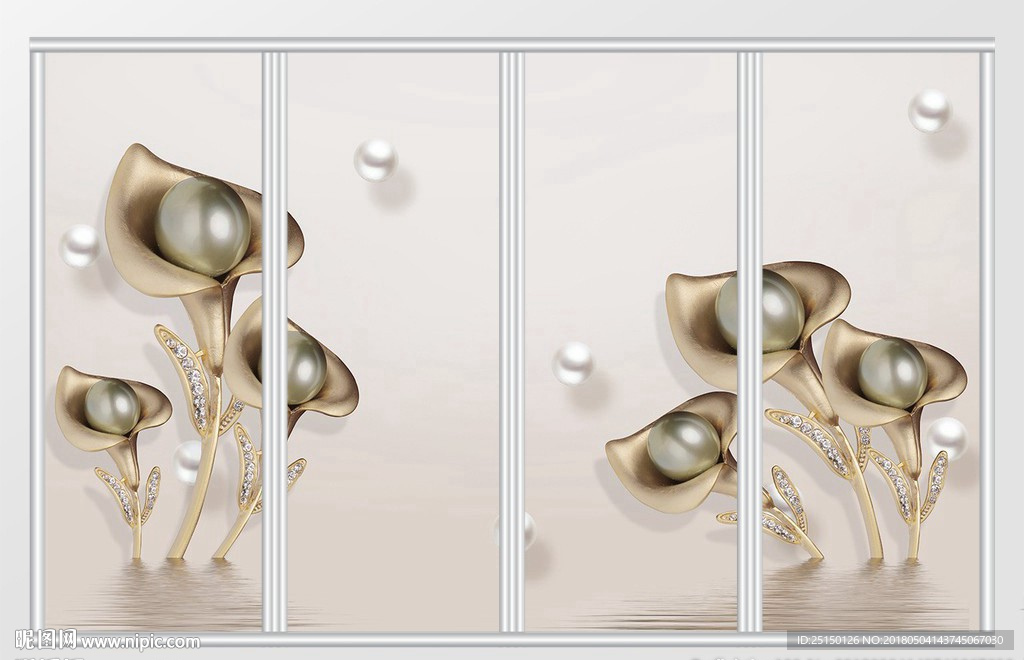 3d立体香槟郁金香珍珠移门