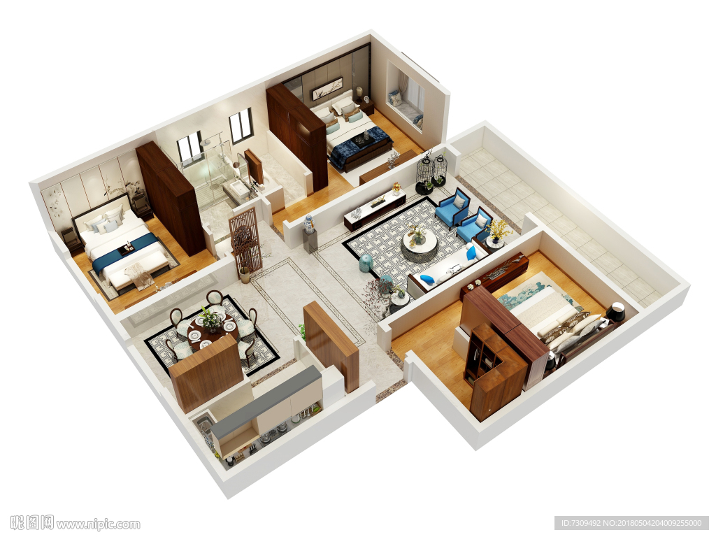 新中式装修户型效果图