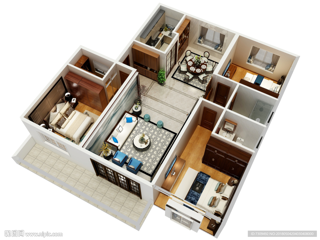 新中式家居装修户型效果图