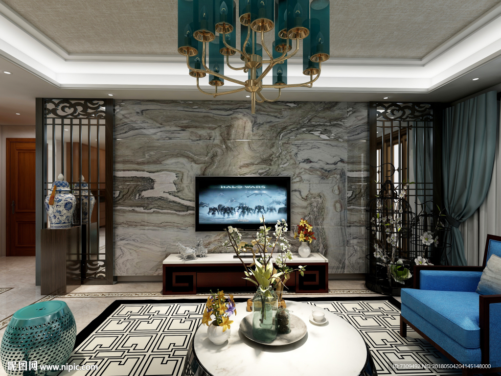 新中式古典客厅装修效果图