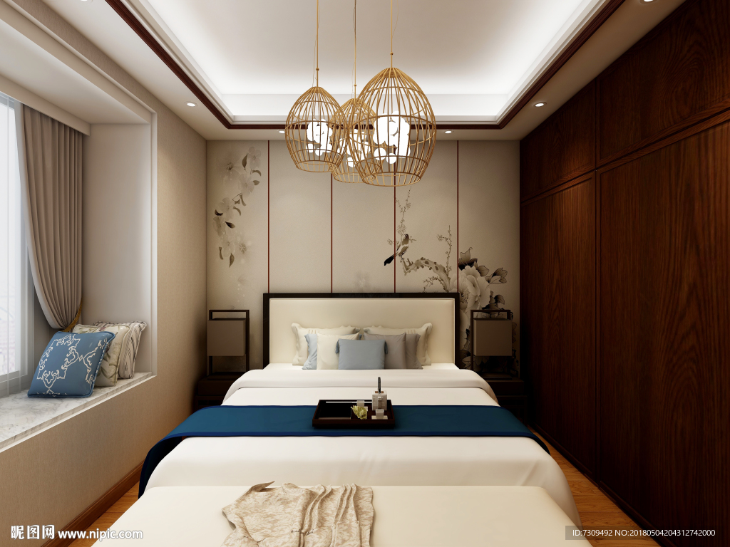 新中式家居卧室装修效果图