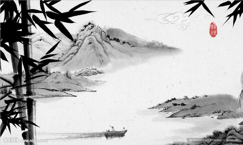 新中式山水水墨竹子背景墙