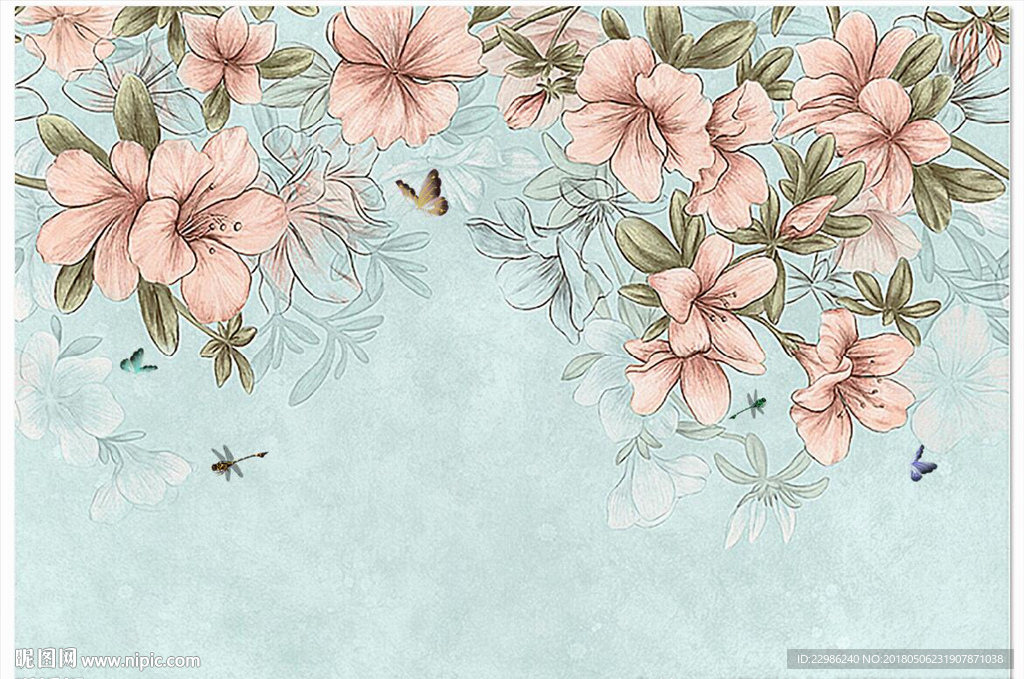 手绘花复古怀旧花朵壁纸欧式壁画