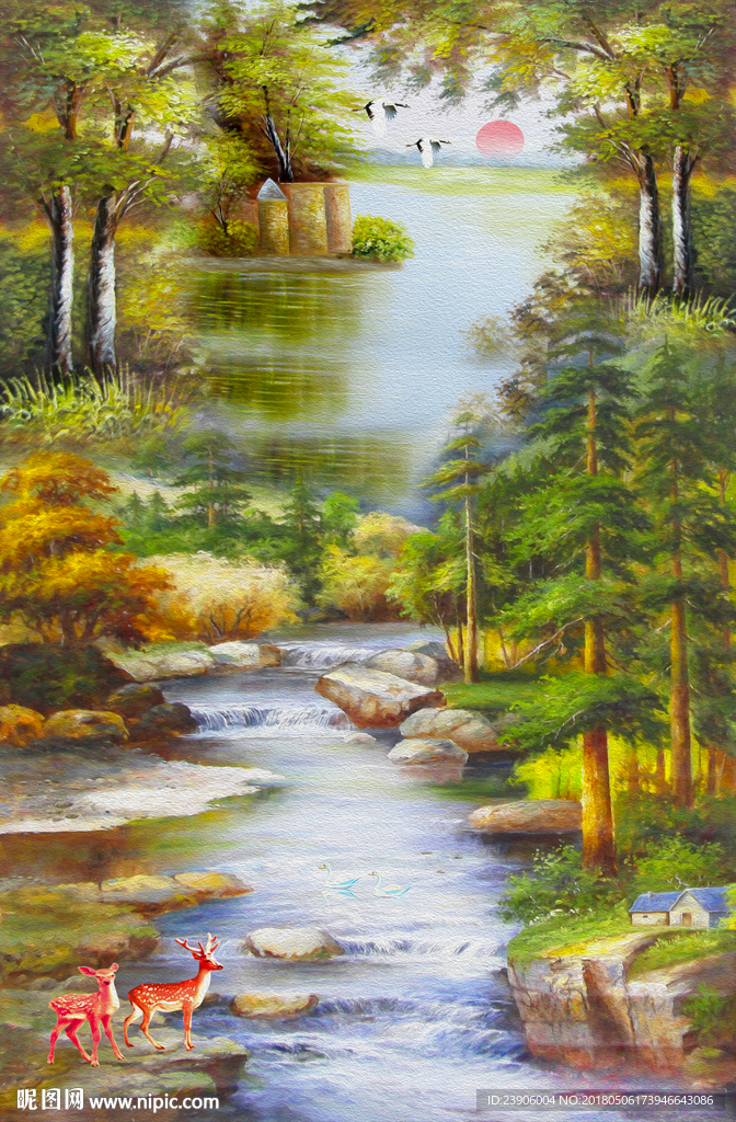 抽象森林麋鹿油画装饰画