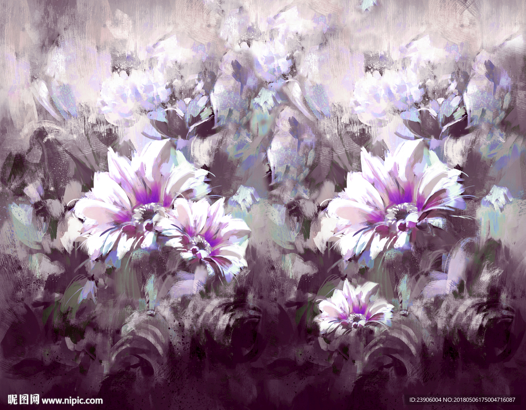 大型油画紫色花卉背景装饰画