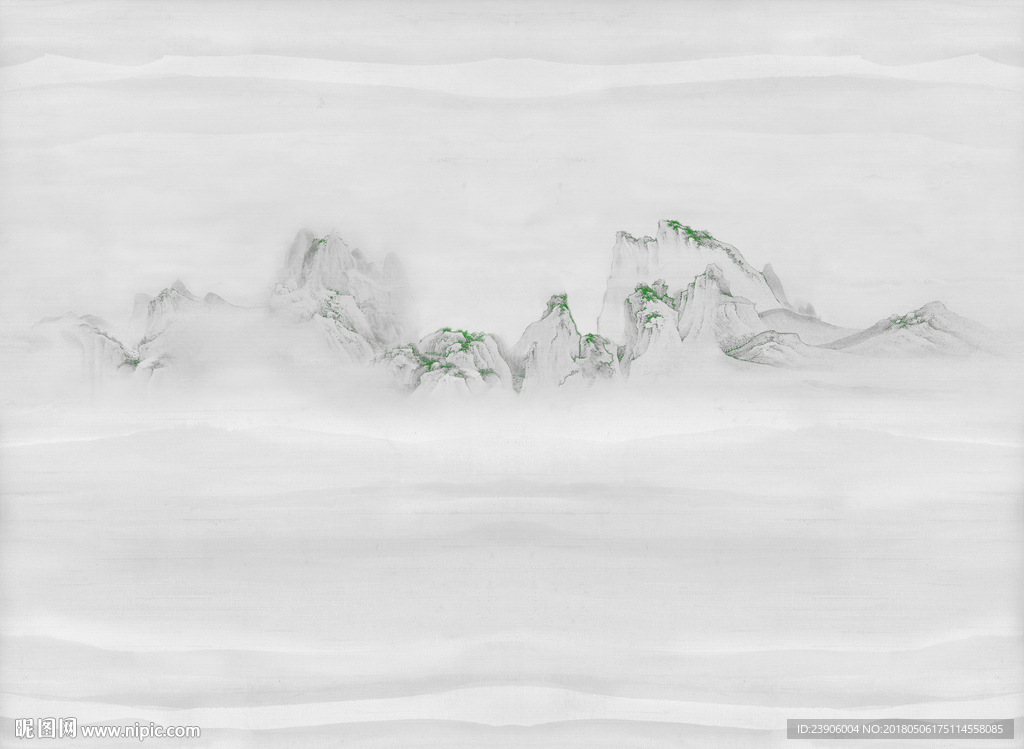 大型手绘禅意山水背景壁画