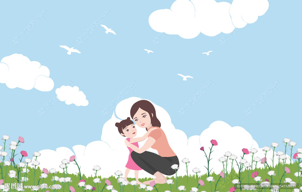 母亲节亲子户外插画