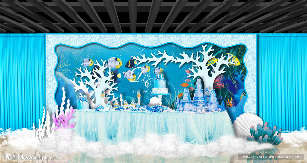 海洋系婚礼甜品区