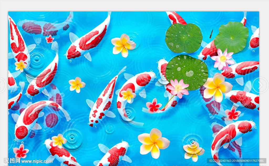 高清锦鲤荷花3D立体地板壁画