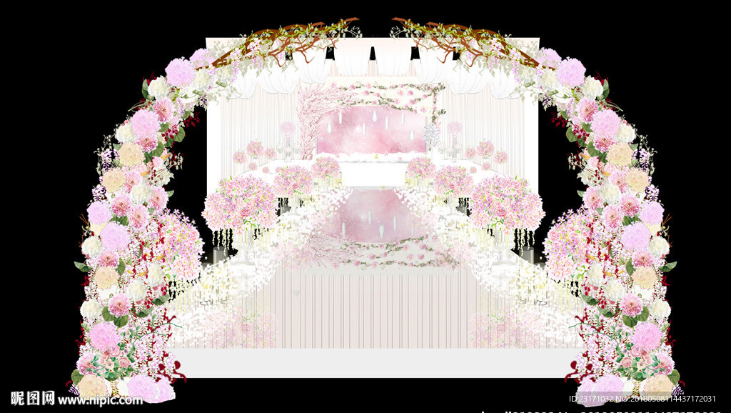 浅粉色羽毛云朵婚礼效果图