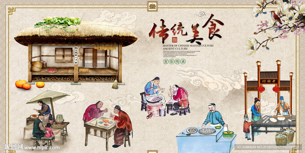 复古传统美食工装背景墙